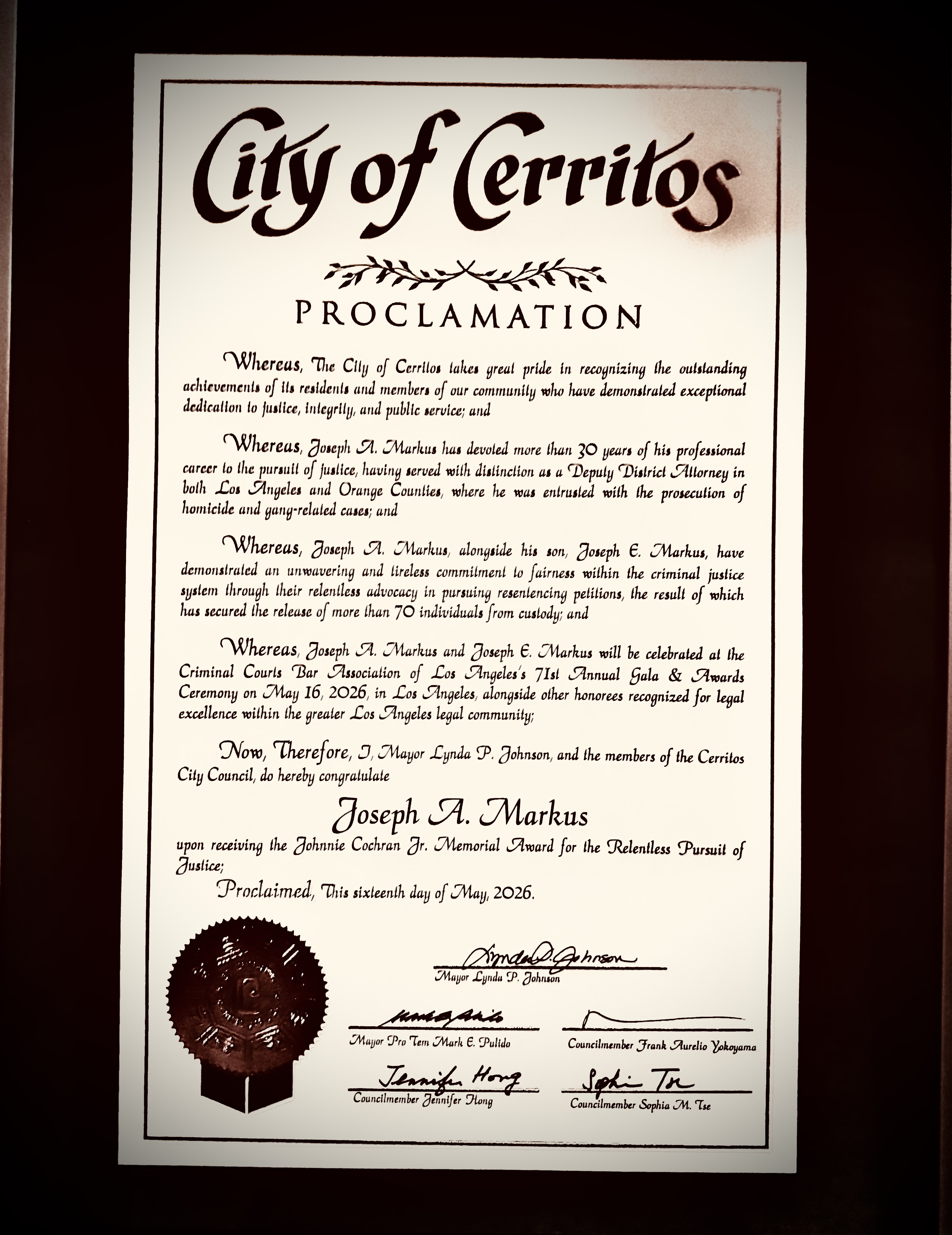 City of Cerritos - Joseph A. Markus