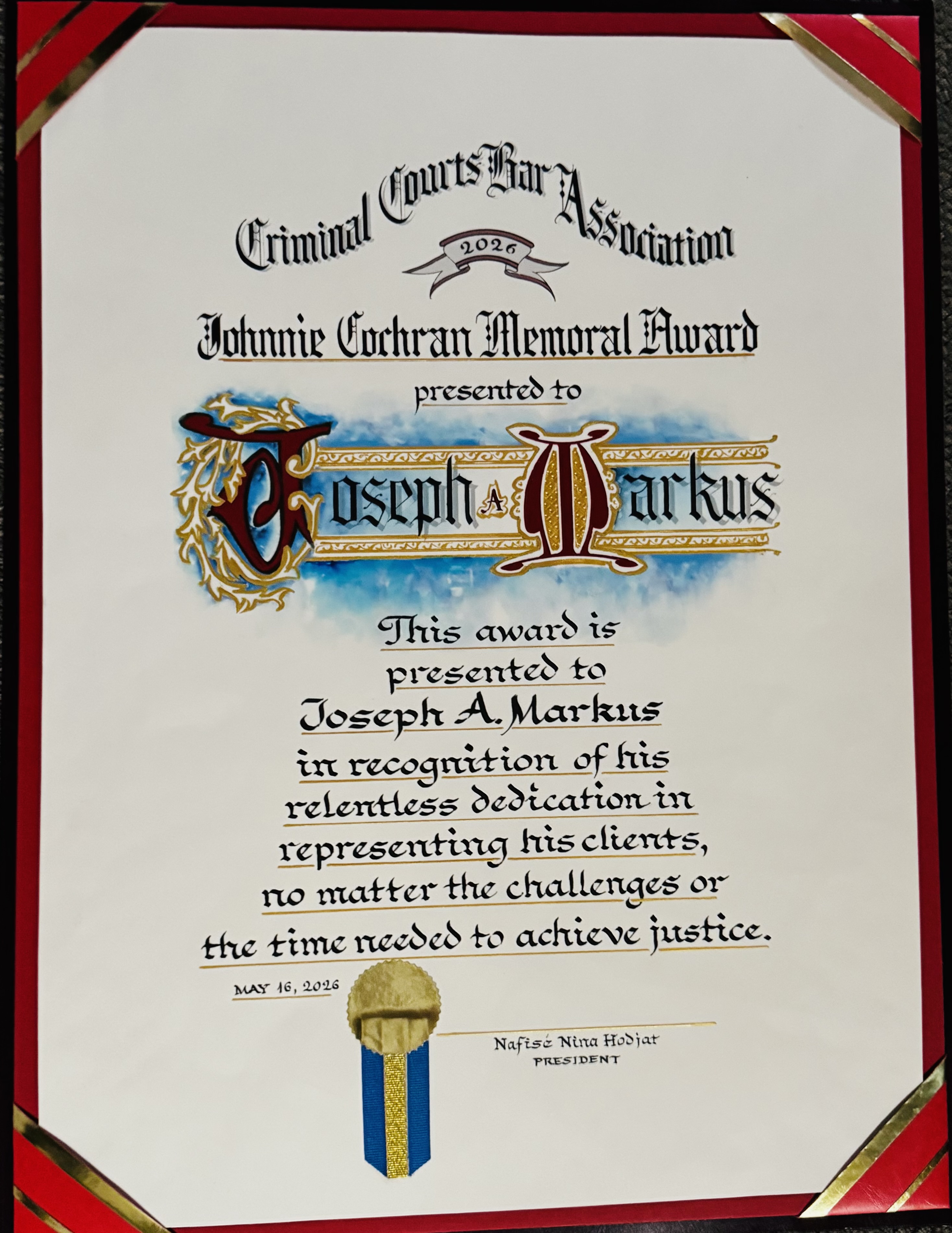Johnie Cochran Memorial Award - Joseph A. Markus